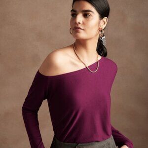 NWOT Banana Republic One Shoulder Top Burgundy Long Sleeve Soft Stretch XS